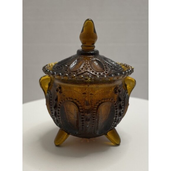 Vintage Amber Degenhart Style Gypsy Pot Toothpick Match Holder with Lid - EUC - Picture 1 of 9